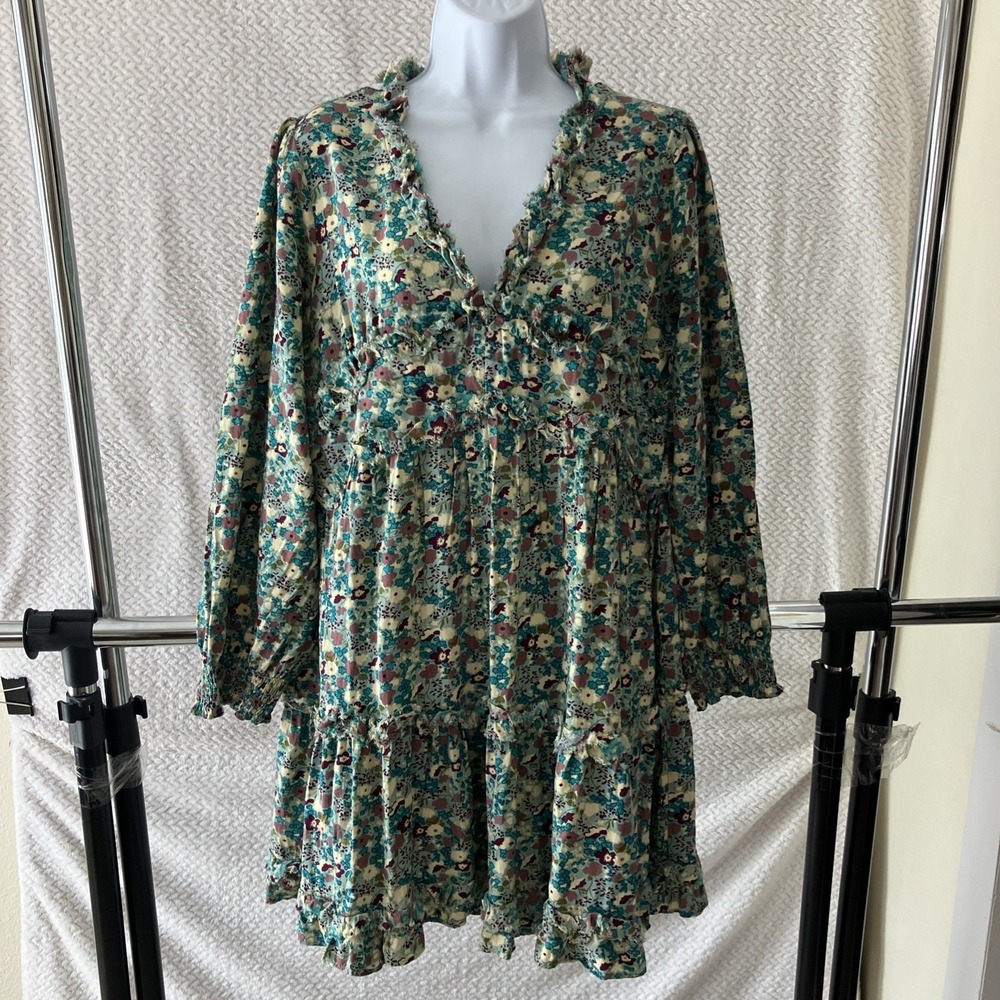 Natural Life Floral Dress Medium Boho Tiered Tunic Dress Country‎ Prairie Flowy